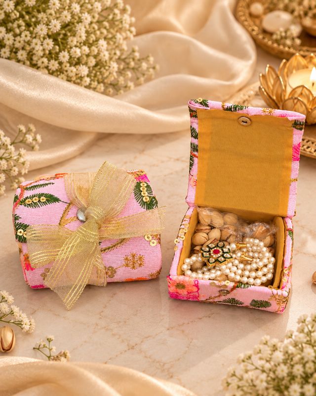 PINK FLORAL DRY FRUIT & PEARL HALDI GIFT BOX