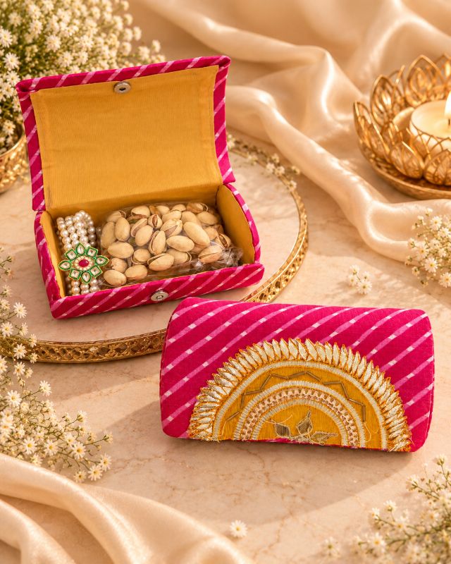 PINK STRIPED DRY FRUIT & PEARL JEWELLERY GIFT BOX